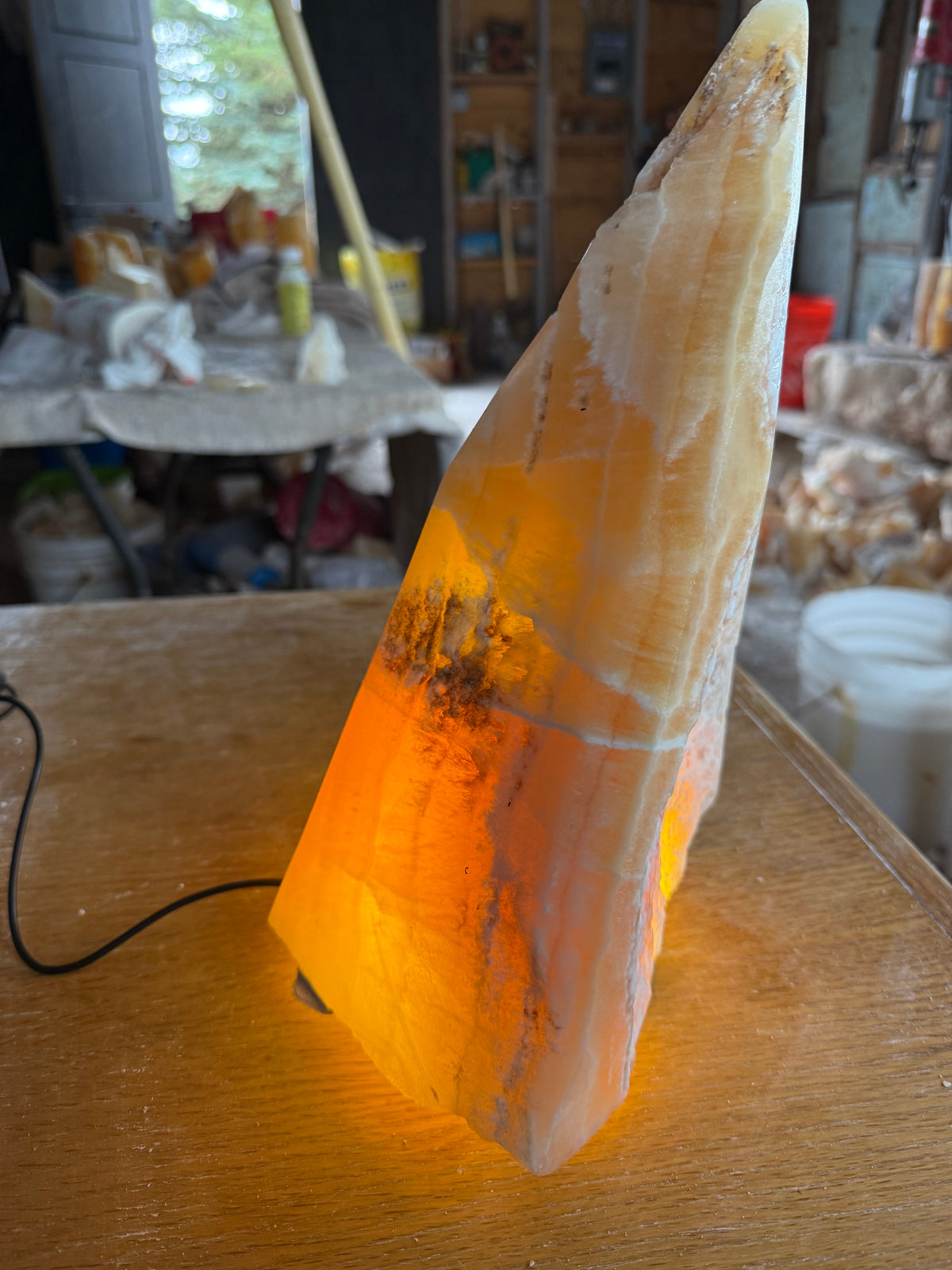 Honeycomb calcite glow lamp